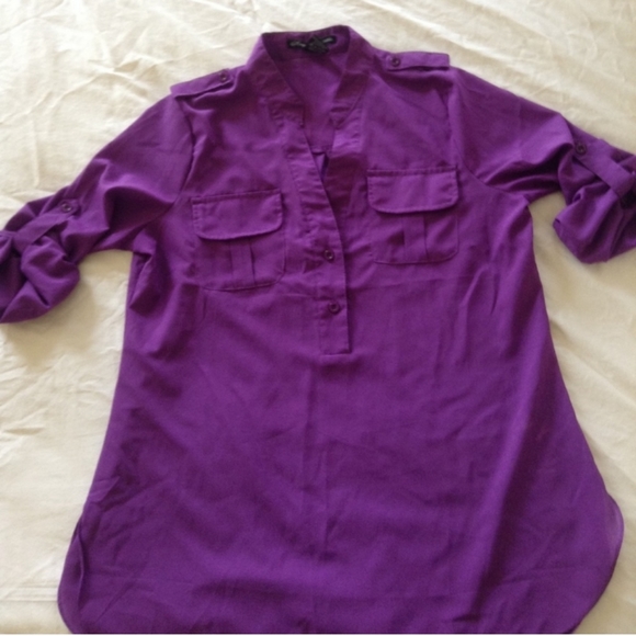 NWOT  L/S Purple button front blouse - Picture 6 of 7